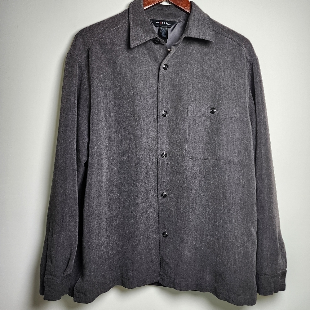 Axcess For Men Long Sleeve Button Front Shirt With Polyester Lining Gray Size L